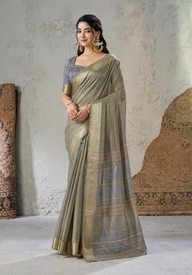 Brown Zari Woven Cotton Saree Set