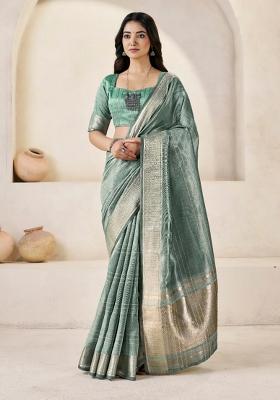 Sea Green Zari Woven Cotton Saree Set