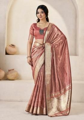 Rust Zari Woven Cotton Saree Set