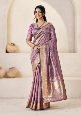 Purple Zari Woven Cotton Saree Set