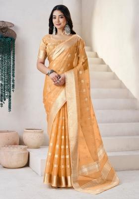 Mustard Zari Woven Cotton Saree Set