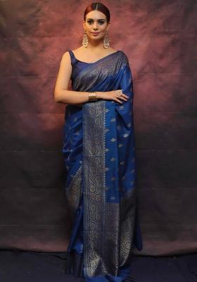 Blue Zari Woven Silk Saree Set