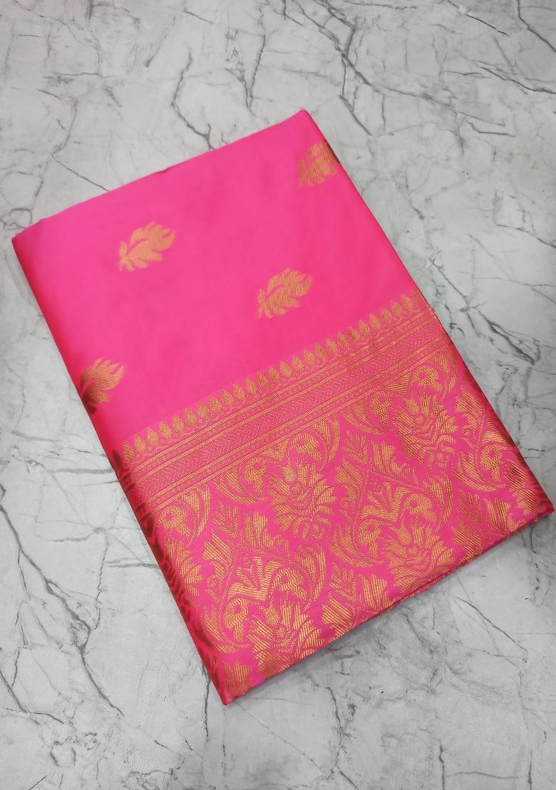 Pink Zari Woven Silk Saree Set - Indya