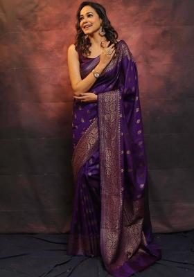 Purple Zari Woven Silk Saree Set