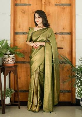 Green Zari Woven Silk Saree Set