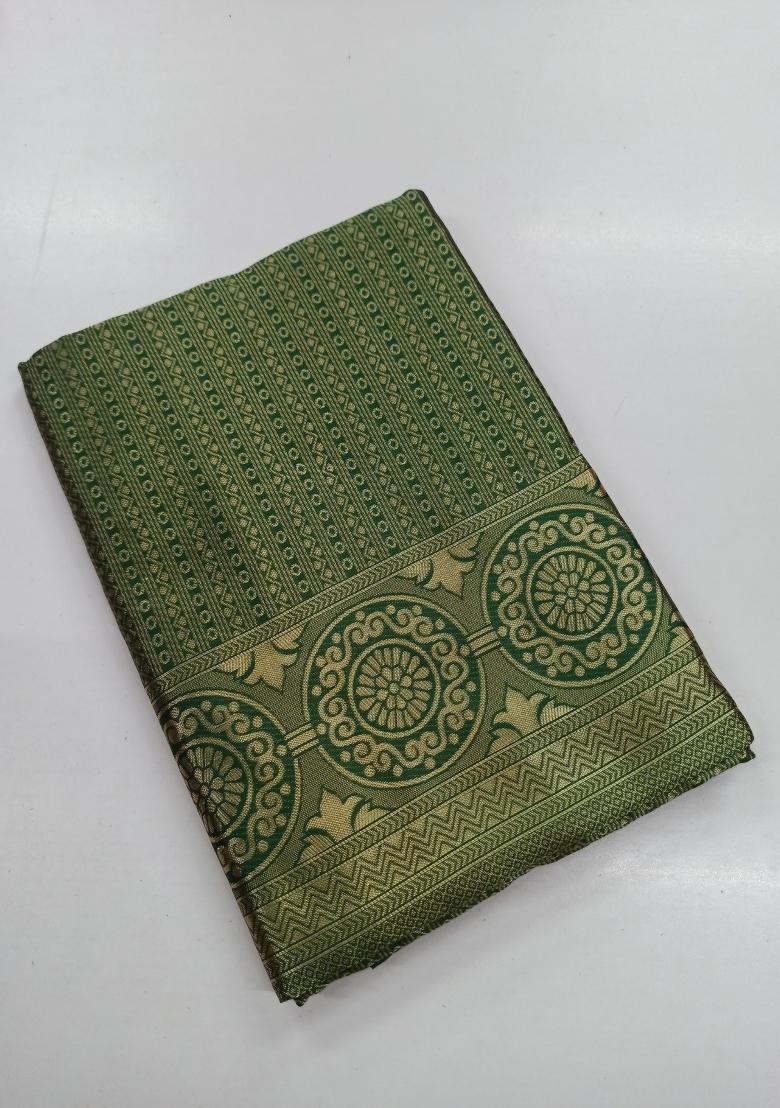Green Zari Woven Silk Saree Set - Indya
