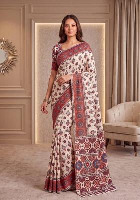 Multicolor Printed Silk Saree Set