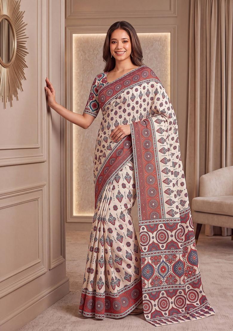 Multicolor Printed Silk Saree Set - Indya