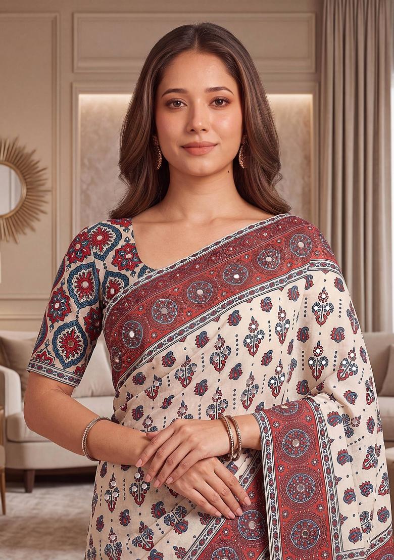 Multicolor Printed Silk Saree Set - Indya