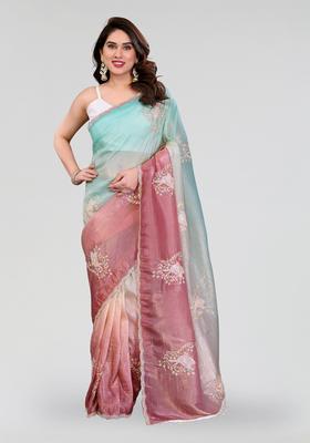 Rama Bit Embroidered Silk Saree Set