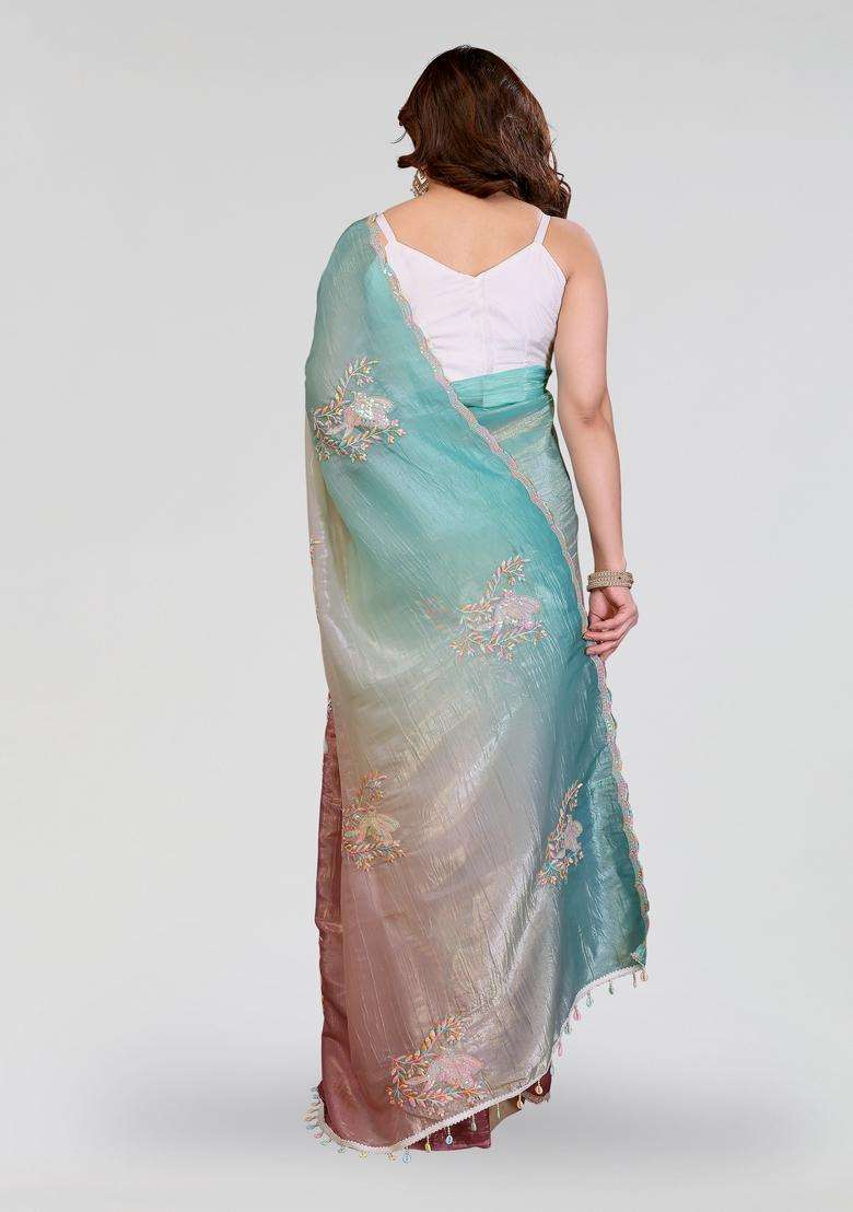 Rama Bit Embroidered Silk Saree Set for Diwali and Festive Wear - Indya