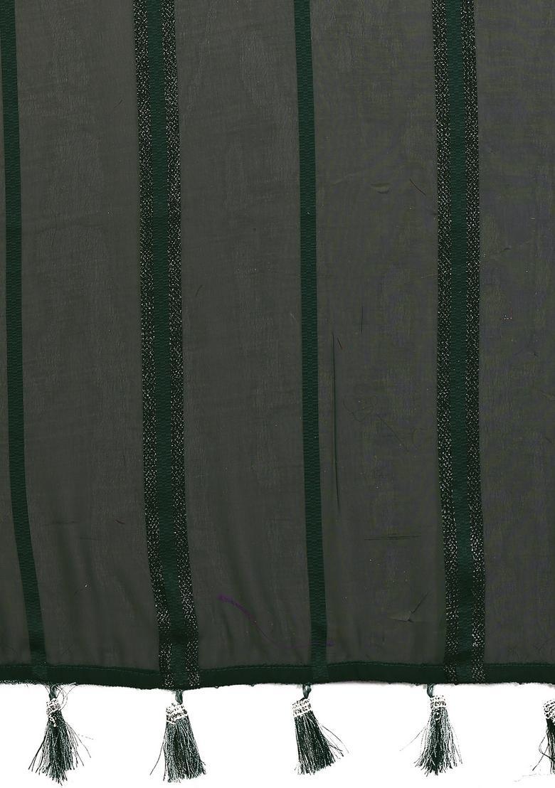 Dark Green Plain Silk Saree Set - Indya