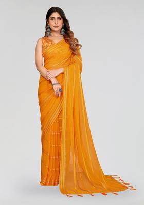 Yellow Plain Silk Saree Set