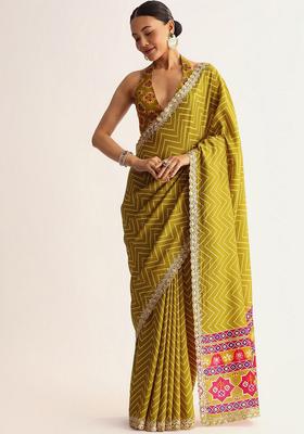 Yellow Embroidered Silk Saree Set