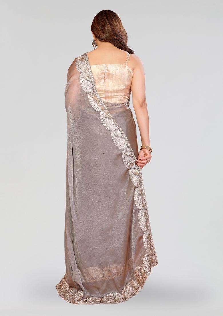 Grey Pc Sitara Saree Set with Embroidered for Diwali | Wedding & Festive Wear - Indya