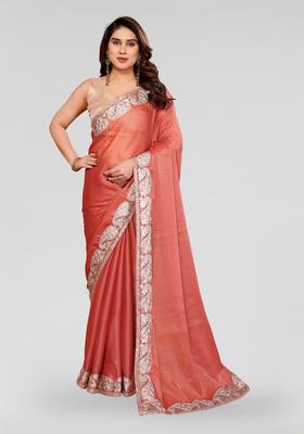 Orange Embroidered Pc Sitara Saree Set