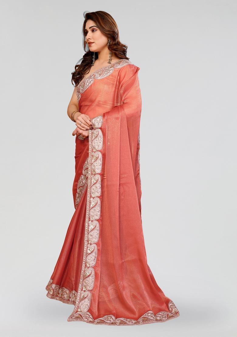 Orange Embroidered Pc Sitara Saree Set - Indya