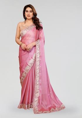 Pink Embroidered Pc Sitara Saree Set