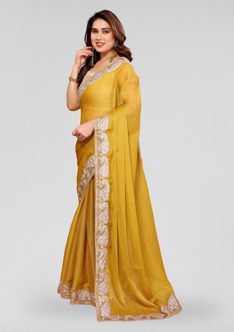 Yellow Embroidered Pc Sitara Saree Set - Indya
