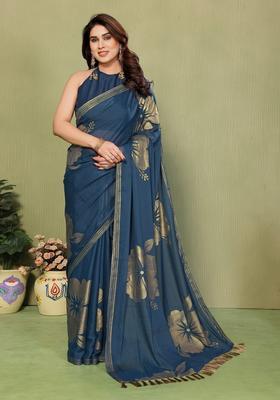 Morpeach Foil Work Silk Saree Set
