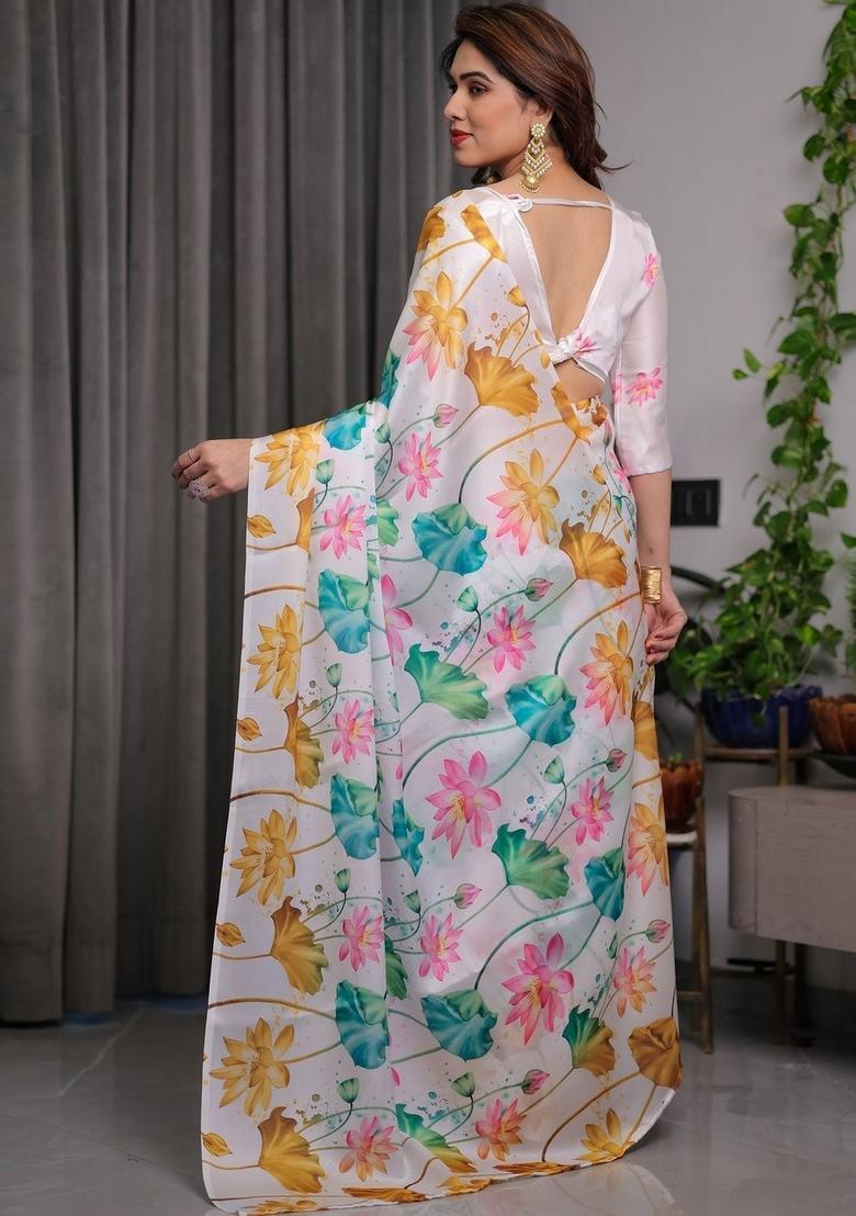 Multicolor Printed Silk Saree Set - Indya