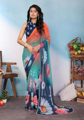 Morpeach Printed Silk Saree Set