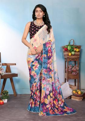 Multicolor Printed Silk Saree Set
