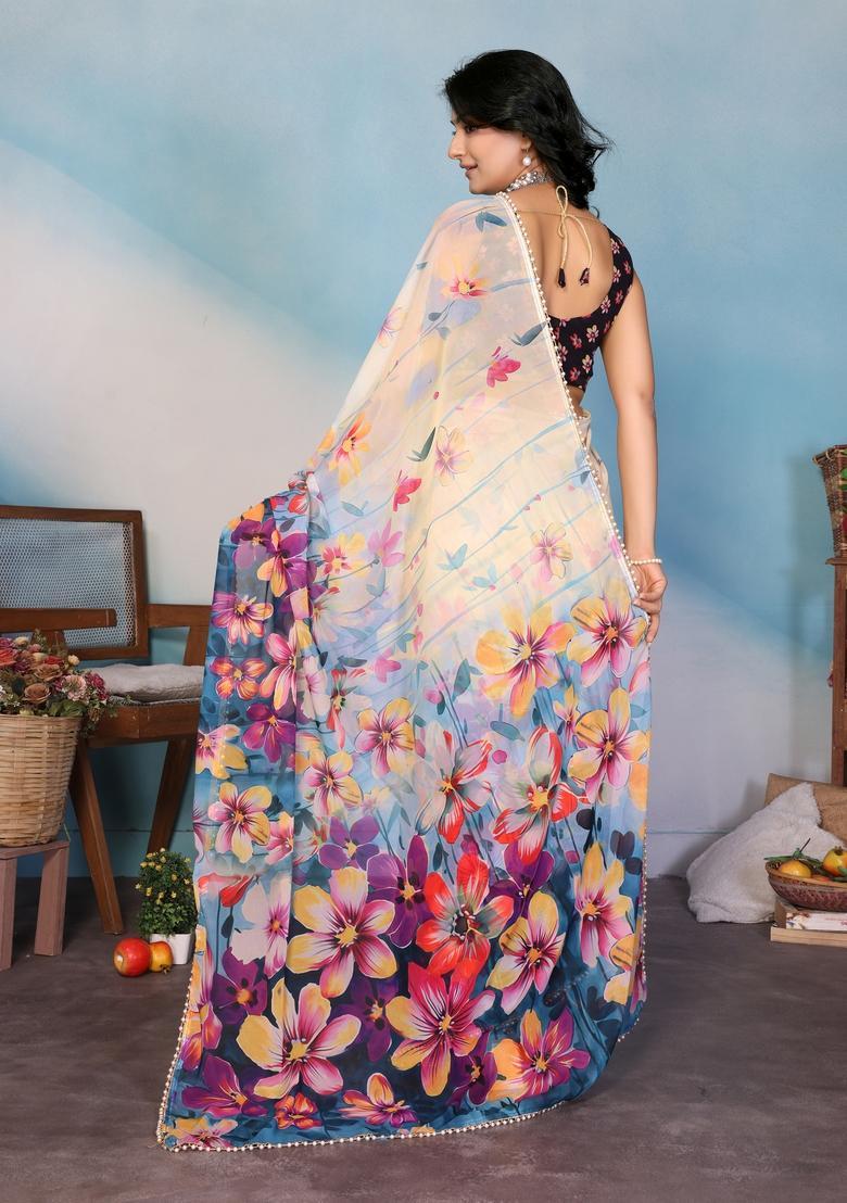 Multicolor Printed Silk Saree Set - Indya
