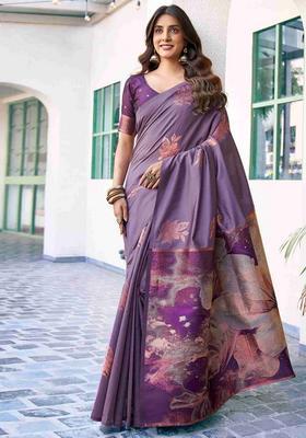 Purple Weaving Design Silk Saree Set