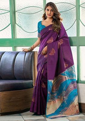 Wine Weaving Design Silk Saree Set