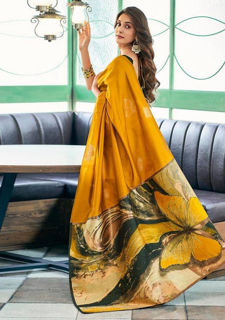Yellow Weaving Design Silk Saree Set - Indya