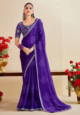 Violet Printed Chiffon Saree Set