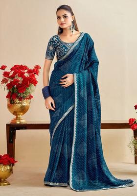 Morpeach Printed Chiffon Saree Set