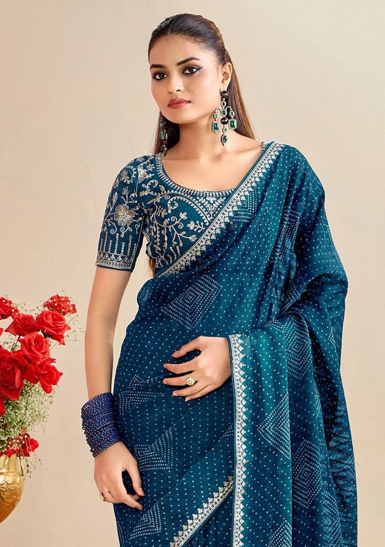 Morpeach Printed Chiffon Saree Set - Indya