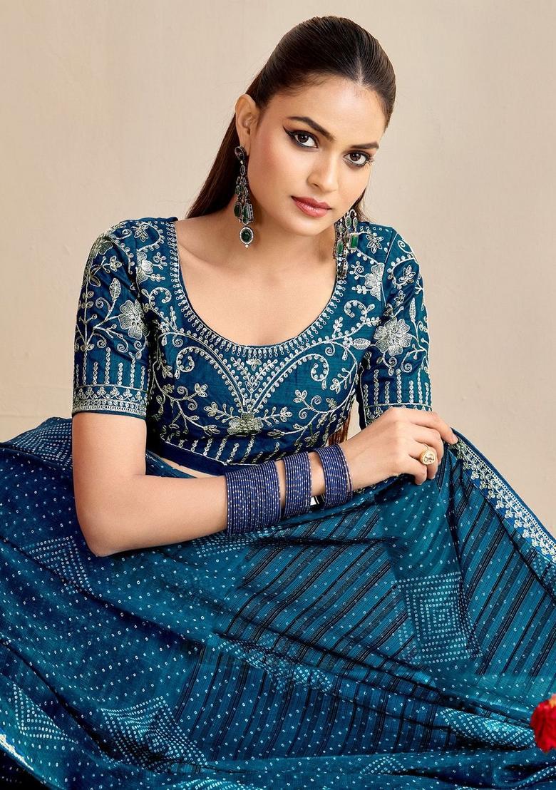 Morpeach Printed Chiffon Saree Set - Indya