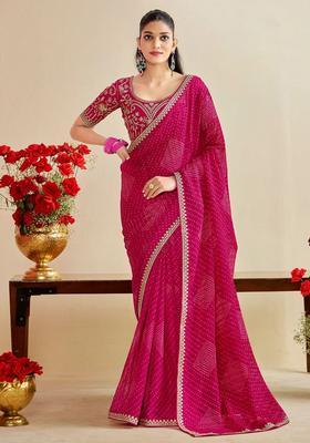 Pink Printed Chiffon Saree Set