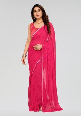 Dark Pink Printed Georgette Saree Set