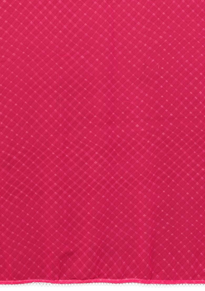 Dark Pink Printed Georgette Saree Set - Indya