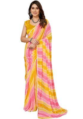 Lemon Printed Georgette Saree Set