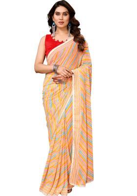 Yellow Printed Georgette Saree Set