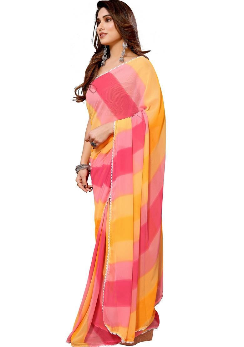 Multicolor Printed Georgette Saree Set - Indya