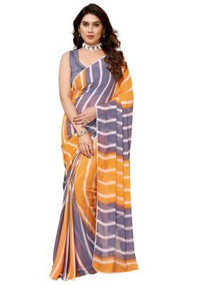 Orange Printed Georgette Saree Set
