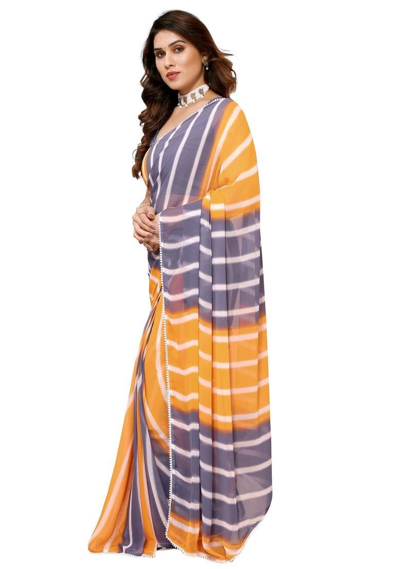 Orange Printed Georgette Saree Set - Indya