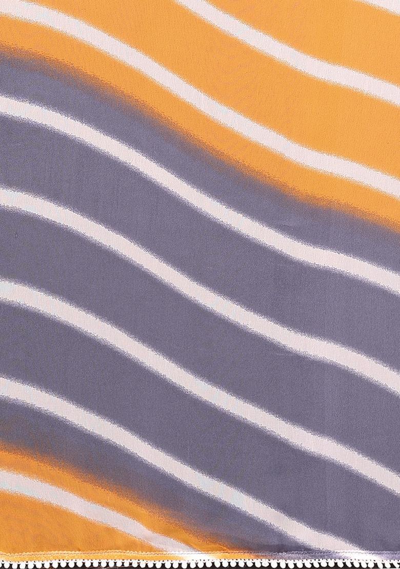Orange Printed Georgette Saree Set - Indya