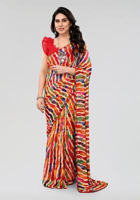 Multicolor Printed Georgette Saree Set