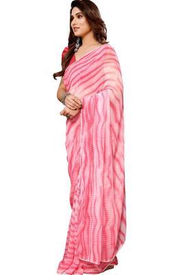 Pink Printed Georgette Saree Set
