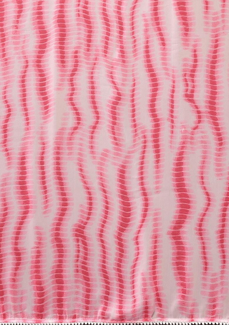 Pink Printed Georgette Saree Set - Indya