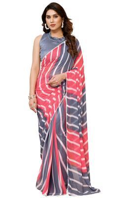 Pink Printed Georgette Saree Set