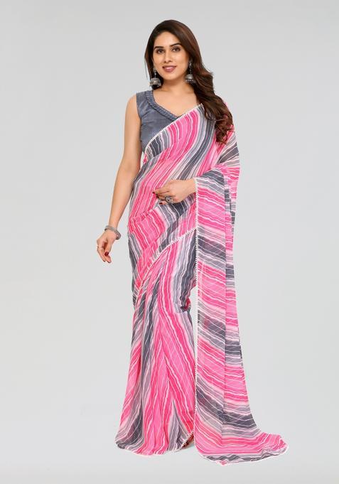 Rose Grey Printed Georgette Saree Set