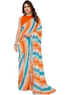 Multicolor Printed Georgette Saree Set
